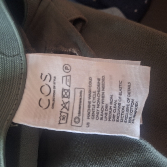 COS slim side zip olive/army green legging trousers SZ 6 - Picture 8 of 8